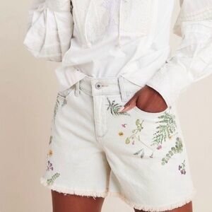 Anthropologie Pilcro High-Rise Slim Denim Shorts with Floral Design